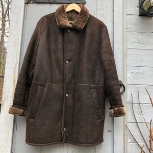 Shearling Coat Brown Suede Men XL Italy Tuzzi Uomo